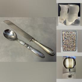 MaxSold Auction: This online auction includes MCM lamps, wall art, vintage costume jewelry, sterling silver spoons, crystal vases, cut glass, vintage signs, art books, Tibetan carved mask, Royal Albert bone china, Moorcroft pottery, Chinese carved jade sculpture, Murano glass, Japanese Kutani porcelain and more!