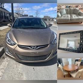 MaxSold Auction: This online auction includes a 2014 Hyundai Elantra, furniture such as a dining table, chairs, swivel rocker, highboy bureau, dining room buffet, blue side chairs, recliner, outdoor furniture and others, Cornflower and other crystal, Blue Mountain pottery, kitchenware, linens, cleaning supplies, sewing machine, Marcy bike system, Century safe, typewriter, lamps and much more!