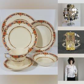 MaxSold Auction: This online auction features Art Deco Grindly-Chatsworth dishware, costume jewelry, vintage handbags, decanters, teacup/saucer sets, room divider, art glass, Bohemia Crystal figures, vintage Pyrex, women’s shoes, NIB heated throws, new pants, vintage dresser sets, and much, much, more!!