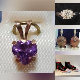 MaxSold Auction: This online auction features diamond rings, amethyst pendant, sterling silver jewelry, vintage chandelier crystals, carnival glass, ruby jewelry, bell collection, toys, loose garnets, men’s, women’s & kids\' shoes, and much, much, more!!