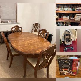 MaxSold Auction: This online auction includes furniture such as dining room table with chairs, side tables, bureaus, and loveseat, small kitchen appliances, costume jewelry, electric organ, craft supplies, home decors, glassware, new dress shirts, and much more!