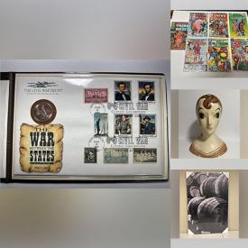 MaxSold Auction: This online auction includes coins, stamps, banknotes, vintage stickers, keychains, comic books including The Thing, She Hulk and others, books, vintage millinery hat form, clothing, sewing accessories, empty kegs, figurines, German paper easter eggs, decor, kitchenware, light up letters, wall art, garden pots, bicycles, furniture such as a chest of drawers, patio seats, chairs, writing desk, Hoosier cabinet and much more!