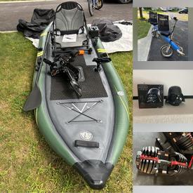 MaxSold Auction: This online auction includes Bozeman inflatable pedal kayaks, recumbent E bikes, Star Wars collectibles including Lego, electronic droids and helmets, Fender bass guitar, exercise equipment, Yoga Lenovo laptop, small kitchen appliances, IKEA couch, IKEA cabinets, power tools, and more!