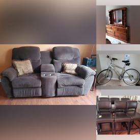 MaxSold Auction: This online auction includes furniture such as recliners, sofa, bistro set, chests, side tables, anti-gravity chair, entertainment stand, bookshelves, filing cabinet, dressers, hall table, dining chairs and others, kitchenware, small kitchen appliances, jewelry, accessories, bags, linens, art glass, electronics, bathroom accessories, books, wall art, cleaning supplies, cleaning tools, bicycle, ring light set, seasonal decor and much more!