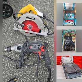 MaxSold Auction: This online auction features storage bins, power & hand tools, costume jewelry, craft supplies, fabric, electrical supplies, compressors, ladders, sports trading cards, snow tires, garden tools, rolling toolboxes, wet/dry vacs, paint supplies, tent, Christmas village scene, and much, much, more!!