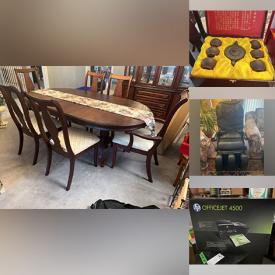 MaxSold Auction: This online auction includes Yamaha keyboard, furniture such as couches, dining table and chairs, lighted china cabinet, entertainment unit and electronic massage chair, glassware, home decor, exercise equipment, surround sound system, lamps, area rugs, pool table and much more!