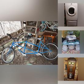 MaxSold Auction: This online auction features small kitchen appliances, area rug, collector\'s pennants, vintage cast iron lamp, display cases, oil lantern, antique telephone, garden gate, desk, tandem bicycle, riding lawnmower, dryer, mulcher, canopy bed, outdoor toys, and much, much, more!!