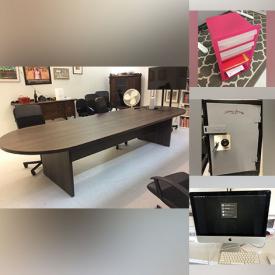 MaxSold Auction: This online auction includes furniture such as a dining table, oak dining chairs, desks, boardroom table, office chairs, fireproof safe, bookcases, file cabinets, credenza and others, printers, computers, Westinghouse refrigerator and more!