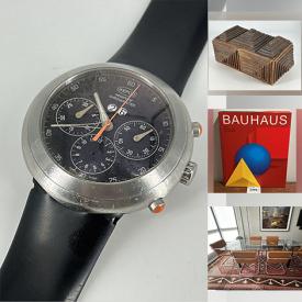 MaxSold Auction: This auction features Baccarat Glass Heart, Ikepod Hemipode  watch, Coffee Table Art Books, Audio Equipment, Vintage Soviet Era Pins,  Kranyek Baskets, Artwork, Swatch Pop Watch, Pottery, Tivoli  Clock Radio, Tribal Masks, Pine Blanket Box,  Tissot Skeleton Watch, LP's, Industrial Stainless Table, Treadmill, Samsung TV, Yelloware Kitchenware, Artemide Tolomeo Micro Table Lamp, Kitchenaid Mixer, Canon EOS Rebel XT Camera , Panama Hats, MCM Pitcher, and much much more!