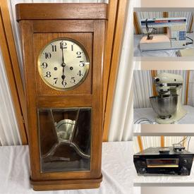 MaxSold Auction: This online auction features pocket watch collection, brass clock collection, Seth Thomas & Banjo clocks, combo safe, cookie jar, Asian dolls, sewing machines, stereo system, security cameras, beer mirror, and much more!!