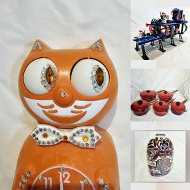 MaxSold Auction: This online auction includes a vintage Kit Cat clock, BeGoth doll, Legos and other toys, board games, Pyrex, Le Creuset and other kitchenware, small kitchen appliances, Coca Cola mirror, vintage Occupied Japan figures, vintage tins, wall art, VHS, electronics, clothing, accessories, linens, pottery, Epsilon cash drawer, glassware, tiles, outdoor newspaper box, fire pit and much more!