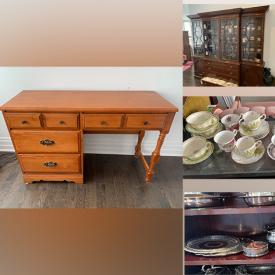 MaxSold Auction: This online auction features entry tables, teacup/saucer sets, silverplate items, display shelf, office supplies, desk, dining table, and much, much, more!!