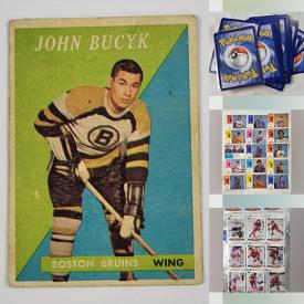 MaxSold Auction: This online auction features sports trading cards, sports comic cards, special insert sports cards, insert sports stickers, Davy Crockett trading cards, Pokemon cards, and much, much, more!!