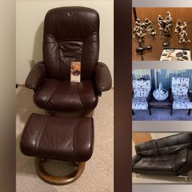 MaxSold Auction: This online auction includes furniture such as Ekornes stressless chairs, faux leather sleeper couch, vintage tea cart, dresser, desk, armchairs, tables and others, vases, Swarovski figures, Japanese Mud Men figures, Lenox, frogs and other figurines, cameras, Weslo exercise bike, home health aids, kitchenware, small kitchen appliances, electronics, seasonal decor, wall art, cleaning supplies, baskets, gardening tools, costume jewelry and much more!