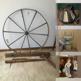 MaxSold Auction: This online auction features desktop computer & accessories, desk, antique spinning wheel, upright piano, folk art, camping gear, trunks, toys, blanket box, home health aids, chest freezer, stair lift, Lladro figurine, teacup/saucer sets, art pottery, crock, TVs, four poster bed, costume jewelry, cedar chest, garden supplies, ski equipment, power & hand tools, bike, lawnmowers, garden art, yard tools, patio furniture, and much, much, more!!