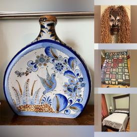 MaxSold Auction: This online auction features art pottery, Ironstone dishes, stein, Robert Bateman print, Sally Theilen mask, stained glass, stoneware jug, pet products, milk glass, Willow China, wicker chair, printer, Murphy bed, small kitchen appliances, chaise lounge, Inuit carving, and much, much, more!!