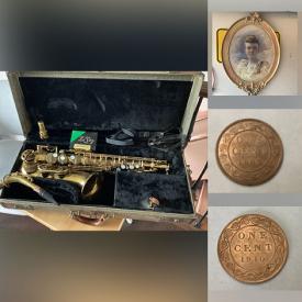MaxSold Auction: This online auction features vintage alto saxophone, guitar, yard trimmers, chain saw, coins, teacup/saucer sets, pewter pieces, Goebel figurine, vinyl records, watches, Dresden figurines, window AC unit, lawnmower, jewelry, beer label collection, compressor, bikes, camping gear, horse tack, puzzles, and much, much, more!!!