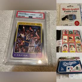 MaxSold Auction: This online auction includes trading cards, MAD magazines, newspaper ephemera, vinyl records, coins, banknotes, costume jewelry, Funko Pops, Matchbox cars and other toys, comic books, stamp books, vintage postcards, decals, vintage photos, flashlights, coin bank, brass candle holder, Vivitar headphones, portable speaker system, labels, World’s Smallest items, tin signs, board games, pet carrier and much more!