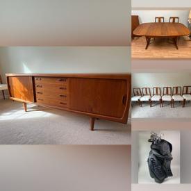 MaxSold Auction: This online auction includes furniture such as a swivel desk, MCM teak sideboard, extendable dining table, chairs and others, jewelry, vintage board games, books, DVDs, wall art, kitchenware, air compressor, tools, hardware, Haro Vector mountain bike, silver plated pieces, Coalport and other china, pottery, Capodimonte, Asianware and other decor, mirror, golf clubs, Haier air conditioner and much more!