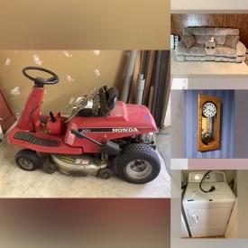 MaxSold Auction: This online auction includes furniture such as Stanley dining table and chairs, Stanley dresser, lighted display cabinet, power reclining sofa, power recliners, wood tables, and sectional sofa, pottery, home decor, LG TV, stained glass, lamps, Maytag washer, Maytag dryer, Honda riding mower and much more!