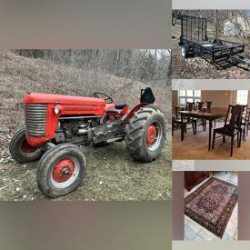 MaxSold Auction: This online auction includes Cub Cadet ride on mower, Massey farm tractor, signed original art, 40” Samsung TV, sterling silver, camera equipment, furniture such as shelving units, wood desk with chair, electric bed, dining table and chairs, and dressers, office supplies, books, clothing, glassware, fine china, record albums, and much more!