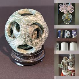 MaxSold Auction: This online auction features bonzai planters, Foo Dog collectibles, Buddha collectibles, soapstone carvings, jade carvings, Swarovski flowers, wall masks, art pottery, thimble collection, antique smoking chair, and much, much, more!!!