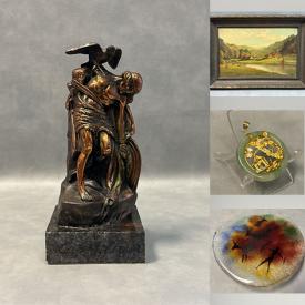 MaxSold Auction: This online auction includes glass art, bull statue, vintage Pyrex, vintage Portmeirion and other china, stoneware, pottery, Kosta Boda, jewelry, foo dogs, wall art, Sony 3D glasses and more!