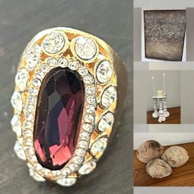 MaxSold Auction: This online auction includes jewelry, artworks, CuddleDown bedding, sculptures, artificial orchid, starburst sculpture, lamps, vases, decorative bowls, candleholders, mirrors, storage boxes, bookends, round stools, bar stools, end table and more!