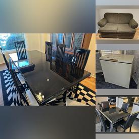 MaxSold Auction: This online auction includes a chest freezer, rugs, wall art, lamps, mirror, microwave, furniture including dining table sets, Singer sewing machine in table, shelving units, dressers, desk, bed frames, living room chairs, couch, pullout couch, buffet and more!