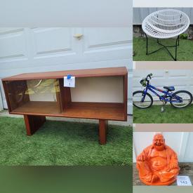 MaxSold Auction: This online auction features MCM teak furniture, studio pottery, gold jewelry, signs, leaded glass panels, puzzles, winter boots, bike, lawnmower, plant pots, fitness gear, women’s clothing, and much, much, more!!