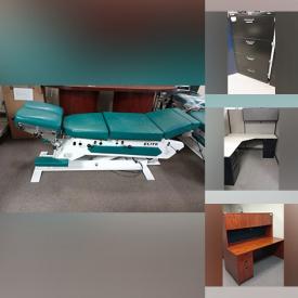 MaxSold Auction: This online auction includes furniture such as storage cabinets, file cabinets, desk, cubicles, rolling stools, Elite mechanical clinic beds, massage table, workstation and more!