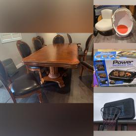 MaxSold Auction: This online auction includes furniture such as leather sofa, wood chairs, dining table, and dressers, small kitchen appliances, toys, basketball nets, hardware, and more!