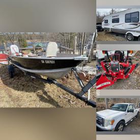 MaxSold Auction: This online auction features fishing boat, lawnmower, travel trailer, Massey tractor, gazebo frame, patio furniture, and more!