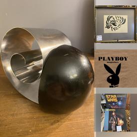 MaxSold Auction: This online auction includes vintage jewelry, Art Deco banker’s lamp and other lamps, MCM jewelry hanging display, artworks, comic books, vinyl records, miniature perfume bottles, vintage tapestry, carved Indigenous coffee table, chandelier, carved folding chair, MCM Brandani serving dish and more!