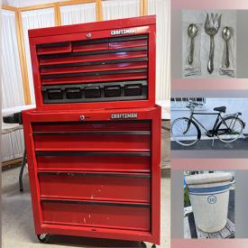 MaxSold Auction: This online auction features bike, rolling toolbox, hand tools, mirrors, Le Pompon Mousseux prints, art pottery, decorative platter collection, Alexander dolls, Hull tea set, crocks, garden pots, milk glass, teacup/saucer sets, art glass, and much more!!