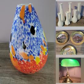 MaxSold Auction: This online auction includes milk glass items, vases, alabaster bookends, liquor glasses, vintage salt and pepper shakers, Blue Mountain pottery, rug, bar stools, dining chairs, gray futon, knitted throws, bags, jewelry, lamps, vintage rocking horse, cassette tape recorder, white outdoor tent, artworks and much more!