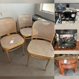 MaxSold Auction: This online auction includes furniture such as Prague chairs, Nordby cabinet, vintage nesting table, Z Gallerie dresser, vintage file cabinet, bookcase and others, DVDs, books, clothing, shoes, accessories, Adline china, kitchenware, rug, linens, baskets, decor, fans, small home appliances, tools, hardware, drone, electronics, suitcases, office supplies, exercise equipment, kitchen safe, BBQ grill and much more!