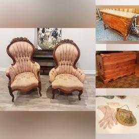 MaxSold Auction: This online auction features antique books, vintage wedding items, antique chairs, Ruby glass dishware, vintage window frames, cedar chests, and much, much, more!!