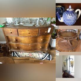 MaxSold Auction: This online auction includes furniture such as Heywood dining table and chairs, antique dressers, side tables, antique desk, and sleigh bed, FireKing bowls, small home appliances, ceramics, DVDs, books, lamps, audio equipment, drum kit, power tools, cat exercise wheel and more!