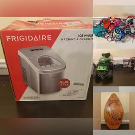 MaxSold Auction: This online auction includes a Frigidaire ice maker, bikini tops and bottoms, bed rail, car jump starter, tote bags, lamp, remote controlled car toy, Celestron planetarium, skimboards, TV, safety gate, toys and more!