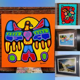 MaxSold Auction: This online auction includes artworks featuring Karl Burrows, Randy Knott, Christian Morrisseau, Maud Lewis and others, books, Steiff bear, Haviland china, Community silverplate flatware, coins, brassware, lamps, telescope, projector, Tiffany style lamp, mirror, vases, metal steamer trunk and more!