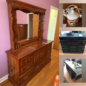 MaxSold Auction: This online auction includes Pioneer stereo system, furniture such as leather couch, wood dressers, side tables, queen size bed, armoire and dining table, exercise equipment, framed art, golfing gear, glassware,  and more!