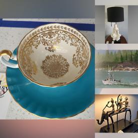 MaxSold Auction: This online auction features Ray Thomas original artwork, decanter, art glass, Steiffel lamps, boxer dog collectibles, teacup/saucer sets, antique rocking chair, and much, much, more!!!