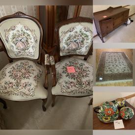 MaxSold Auction: This online auction features vintage table, Royal Doulton dishes, oil paintings, curio cabinet, collector plates, bedroom set, sectional sofa, mini fridge, area rugs, teacup/saucer sets, flower figurines, art pottery, art glass, hurricane lamp, and much, much, more!!!