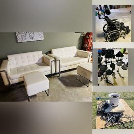 MaxSold Auction: This online auction features leather love seats, wheelchair, drum set, TVs, projectors, amps, art glass,  pond fountain, ice auger, grow light, mini fridge, stools, exercise equipment, and much, much, more!!