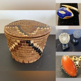 MaxSold Auction: This online auction features cedar carvings, wood statue, ruby ring & necklace, watches, diamond ring, Brutalist lamps, silk scarves, silver jewelry, Inuit stone carvings, jade pendant, First Nations items, art glass, and much, much, more!!