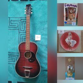 MaxSold Auction: This online auction features guitars, art glass, vintage barware, military badges & pins, vintage Pyrex, collector plates, antique photos, vintage Tetley tea figurines, Disney glass eggs, toys, vintage dolls, and much, much, more!!!