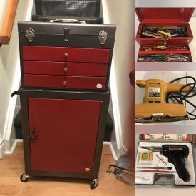 MaxSold Auction: This online auction features vintage tools, power & hand tools, automotive supplies, hardware, rolling tool chest, sharpening stones, and much, much, more!!