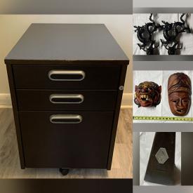 MaxSold Auction: This online auction includes a filing cabinet, clothing, accessories, jewelry, shoes, DVDs, books, Avon items, wall art, stuffed toys, books, linens, pillows, lamps, printer, stools, cleaning supplies, plates, figures, antique metronome and many more!