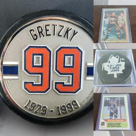 MaxSold Auction: This online auction includes trading cards featuring Michael Jordan, Wayne Gretzky, Jaromir Jagr, Ed Belfour, Shane Wright, Josh Norris, Evander Kane, Alex Ovechkin, Connor McDavid, Auston Matthews, Shohei Ohtani and others, Beckett Hockey Monthly magazines, figurines, tins plates, hockey pucks, Marcel Dionne autographed Stanley cup and many more!